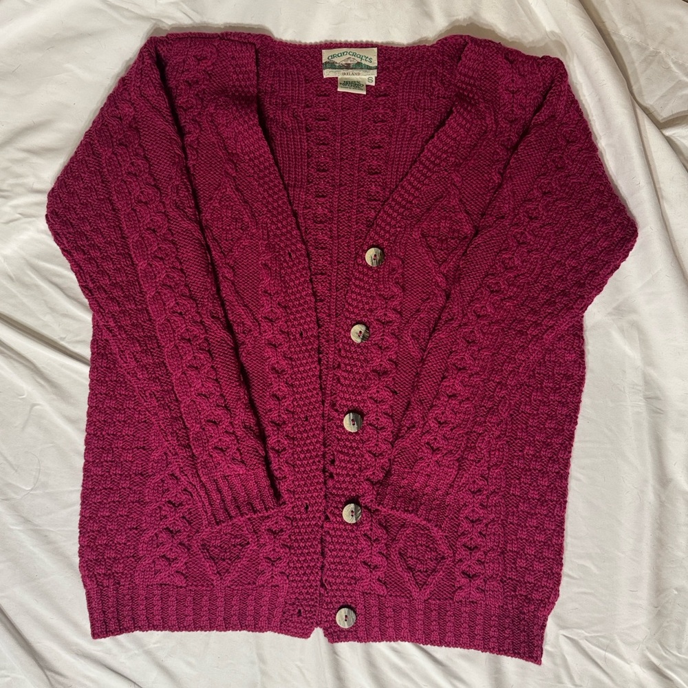 Aran Crafts Burgundy Cable Knit Cardigan